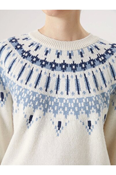 LC Waikiki Lcwaıkıkı Basic Ekru Bisiklet Yaka Desenli Kadın Triko Kazak