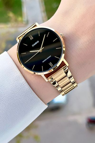 Casio Gold Color Women's Wristwatch with Black Cord