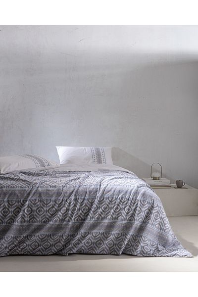 Madame Coco Abrial Double 100% Cotton Ranforce Printed Duvet Cover Set - Grey/Blue