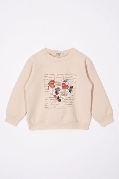 zepkids Heart Printed Beige Mink Color Girl's Tracksuit Set