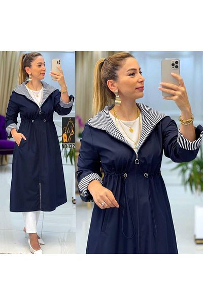 RACE FASHİON Trench impermeabil din material Bondit în dungi Rc5010