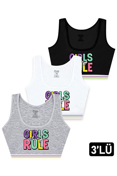 Öts Girl's 3-Piece Padless Colorful Thick Strap Cotton Lycra Half Tank Top Training Bra Bustier