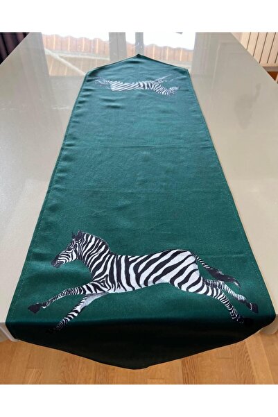 Lia Store عداء زيبرا منقوش باللون الأخضر 35*135 سم