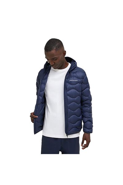 Peak Performance Navy Blue Hooded Men's Outdoor Coat - Helium down