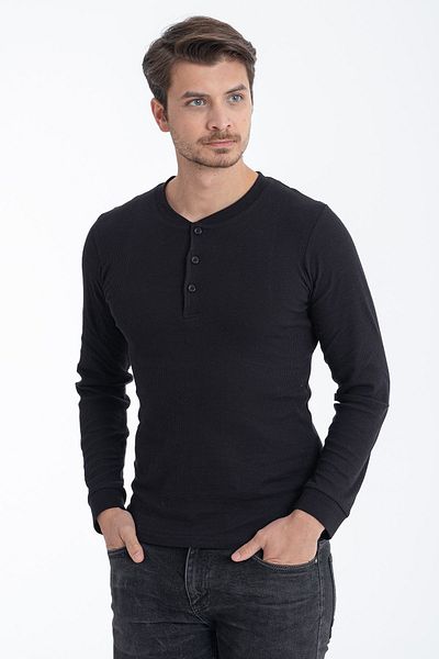 ERDEM İÇ GİYİM Erdem Black Buttoned Camisole Long Sleeve T-shirt 1126