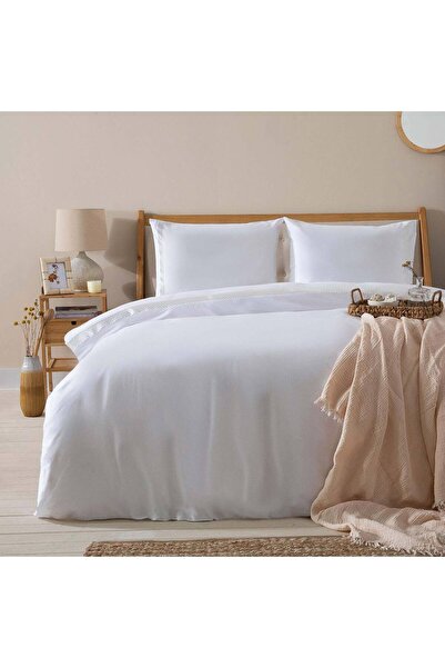 Chakra Annette 100% Cotton Extra King Size Duvet Cover Set 260X220 cm White