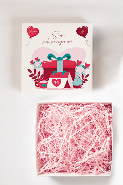 HEDİYEDİYE Sevgililer Gününe Özel Isimli Beyaz Boş Kutu 20x20cm