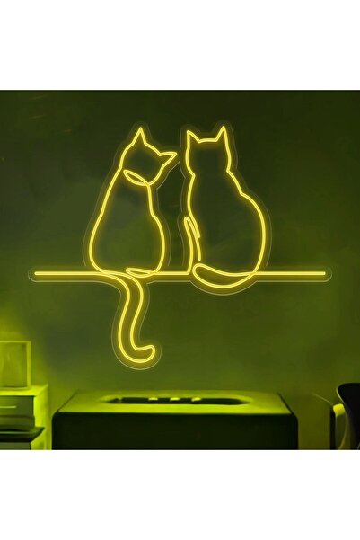 Disa Neon Led Duvar Dekoratif Aydınlatma -çift Kedi, 40x30cm-