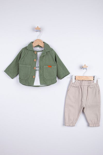 Favo Kids Baby Boy Corduroy Gabardine Trousers with Inner Body Pockets 3 Pieces Set
