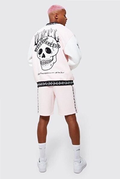 NEWLAKER Unisex Oversize Pembe Kabaran Baskılı Bomber Kolej Ceket