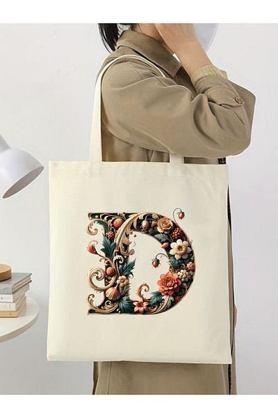 Cemira Unisex Retro D Letter Design - Y2 Pinterest Tote Bag, Τσάντα αγορών
