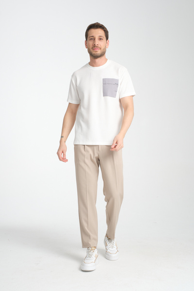 Frappoli Πλεκτό ανδρικό μπλουζάκι με λαιμόκοψη από 100% βαμβάκι