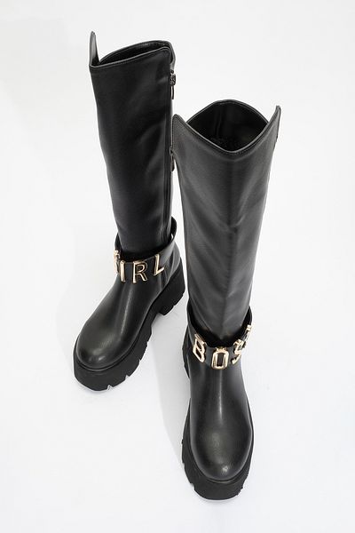LuviShoes Γυναικείες μπότες με τακούνι πλατφόρμα DORAS Black Skin