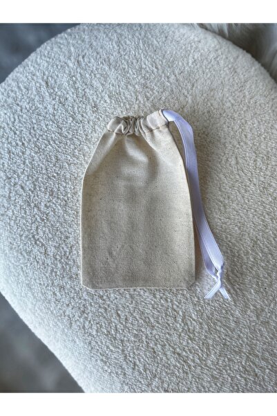 MEKİK BUTİK 3 Adet Büzgülü Beyaz Kurdeleli Ham Bez Kumaş Kese 10x15 - Takı Ke...