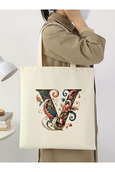 Cemira Letter V Unisex υφασμάτινη τσάντα - Letter Design Y2 Pinterest Retro, Shopper Bag