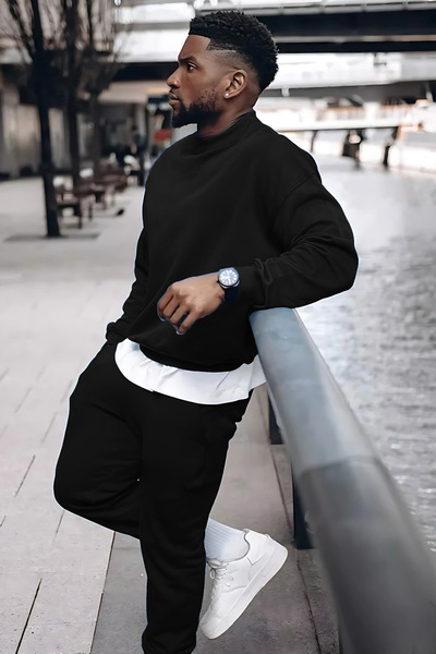 YAKAMEL Set de trening pentru bărbați, cu gât crewneck, din bumbac rasfățurat...