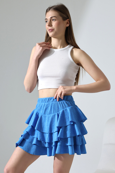 DİVİSTA Kadın Mykonos Fırfırlı Mavi Etek