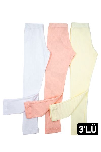 Öts Girl's 3-Piece Rib Ribbed Long Tights (100% Cotton)