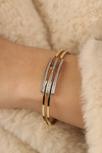 Çgk Çiğdem Gürel Kuyumculuk Taşlı Kaburga Kelepçe Altın Bilezik