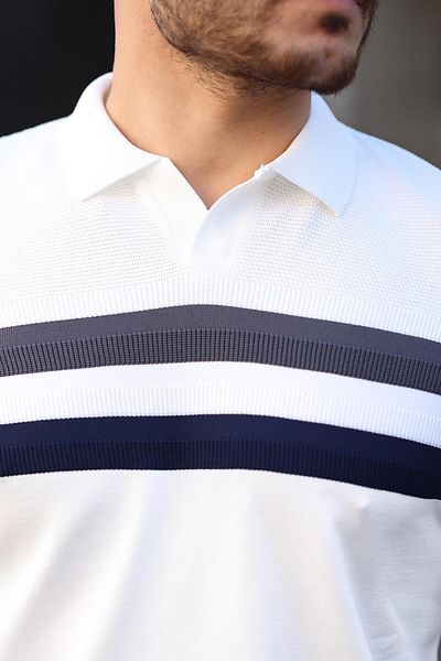 Miron Polo Neck White Striped Sweater - 2444