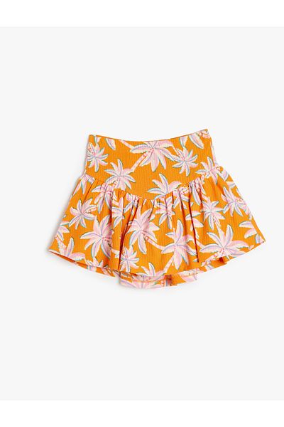 Koton Palm Print Pleated Skirt - Elastic Waist