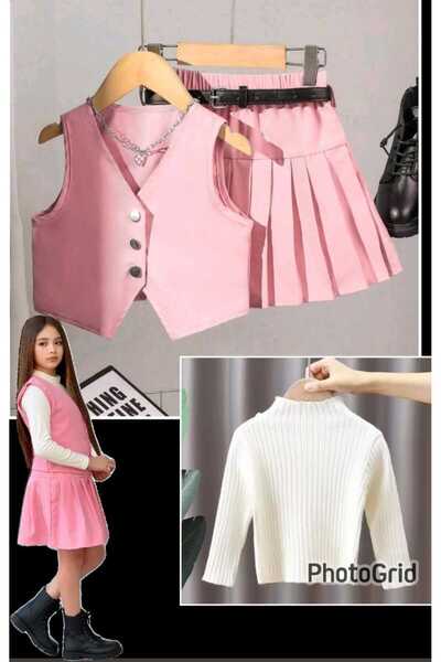 zeynoshkids Girl's Eid Vest-Badi-Skirt 3 Piece Combination