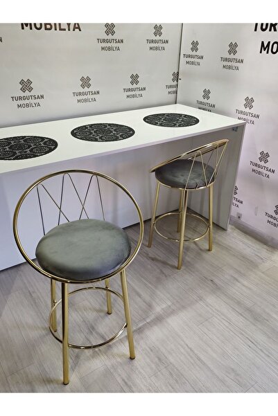 turgutsan mobilya Bar Sandalyesi Bar Taburesi 65 Cm Gri Kumaş