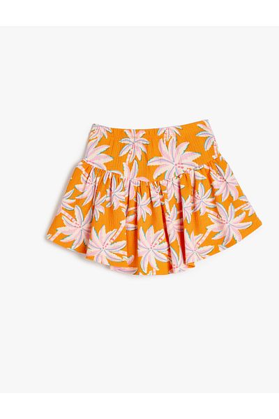 Koton Palm Print Pleated Skirt - Elastic Waist