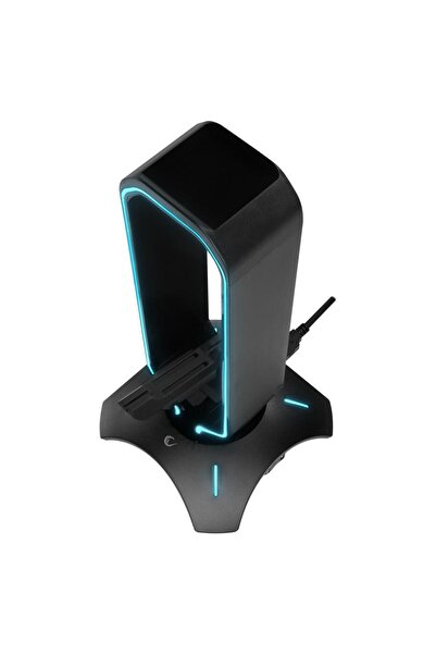 Rampage Rm-h66 Stand pentru căști cu 2 porturi USB cu lumină RGB neagră de protecție