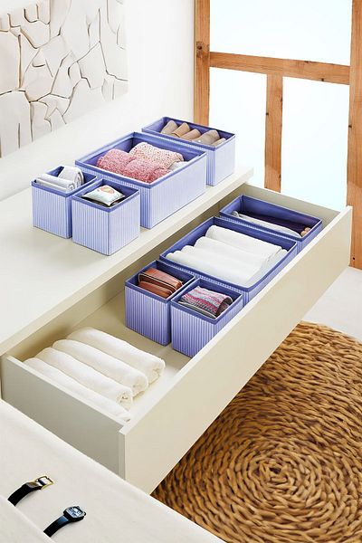 PRENDİ HOME 4-Piece Navy Blue Striped Drawer Organizer Set