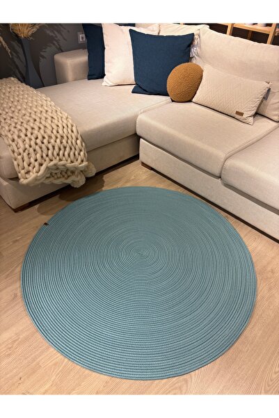 MaVaux Jüt Yuvarlak Hasır Görünümlü Klasik Halı Kilim