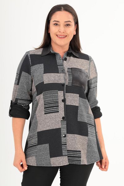 Metpoint Cămașă bej cu imprimeu digital cu model în carouri Trend42plus