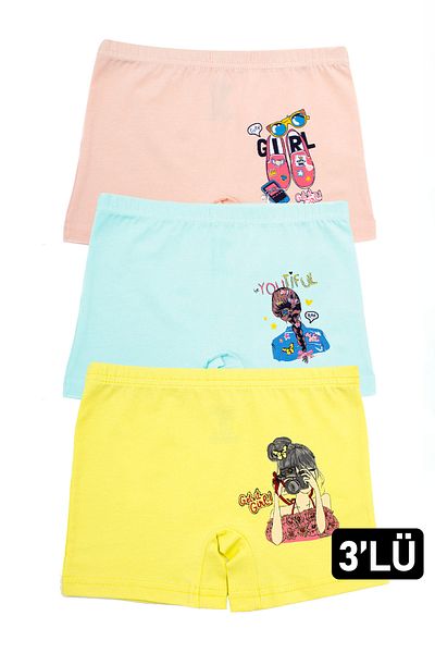Öts Girl's Colorful 3-Piece Printed Boxer Girl Printed