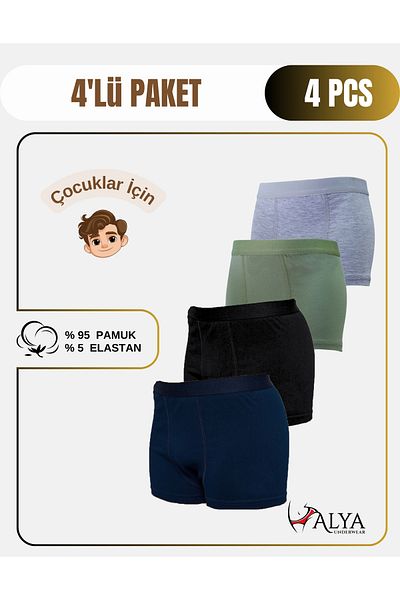 ALYA UNDERWEAR Boy's Boxer Short 4 csomag fekete - szürke melange - sötétkék - zöld