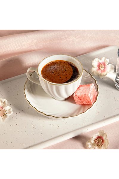 Nehir Jasmine White Porcelain Coffee Set-White-Porcelain 12 Pieces