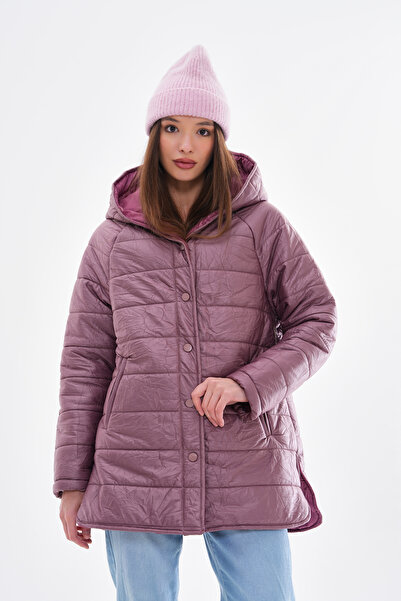 ROBA Kapüşonlu Flota Cepli Su İticili Süet Derili Kapitone Mont Kaban RBW-350