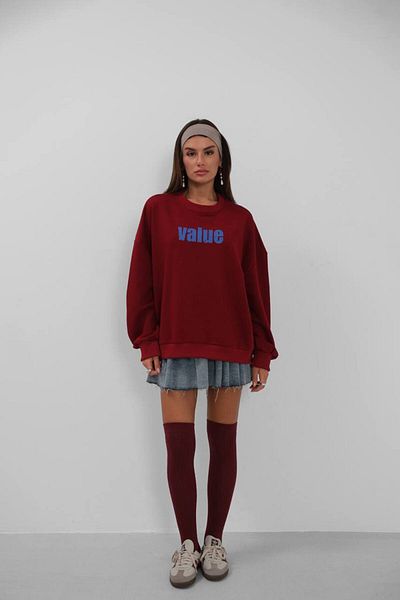 vuvutasarım Hanorac oversize pentru femei, cu decolteu rotund, imprimat cu detaliu la spate, sezon nou 24W19009