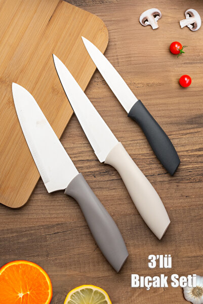 Porsima 3156 - 3'lü Bıçak Seti Meyve, Et Doğrama Bıçağı Şef Bıçakları Kalitel...