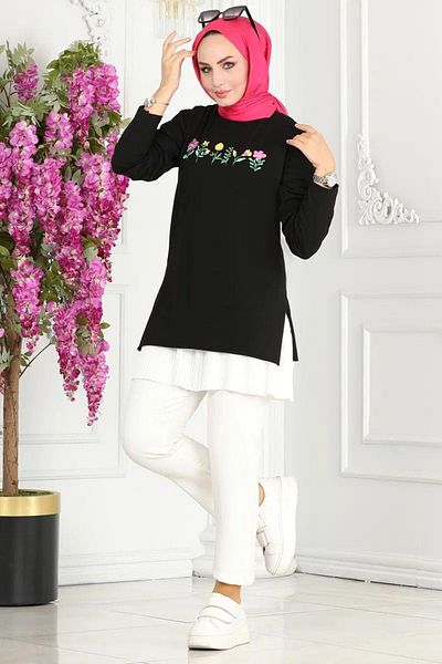 PELSUMODA Floral Printed Combed Cotton Tunic