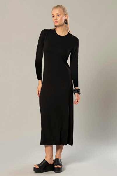 ERDEM İÇ GİYİM Weweus Siyah Kadın Viskon Uzun Kol Uzun Elbise 244