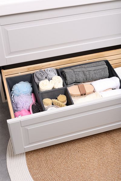 Rope Home Σετ 4 ντουλάπι-συρτάρι με ρίγες ανθρακί 28x28x13 (X1) / 28x13x13 (X1) / 13x13x13 (X2)