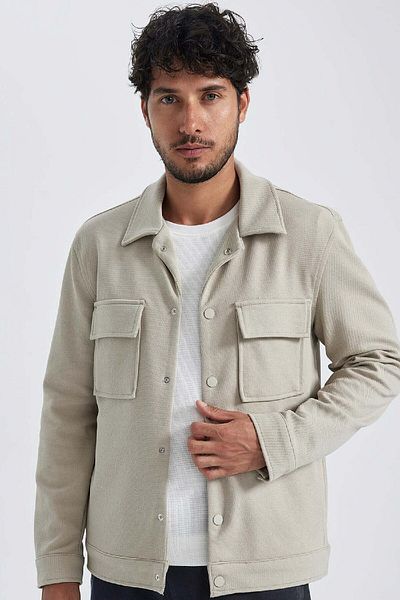 DeFacto Polo Neck Snap Closure Pocket Shirt Jacket Z5178Az23Au