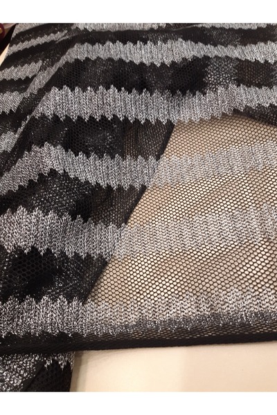 Safir Kumaş Gümüş Simli Desenli File Dantel 2.5 Metre