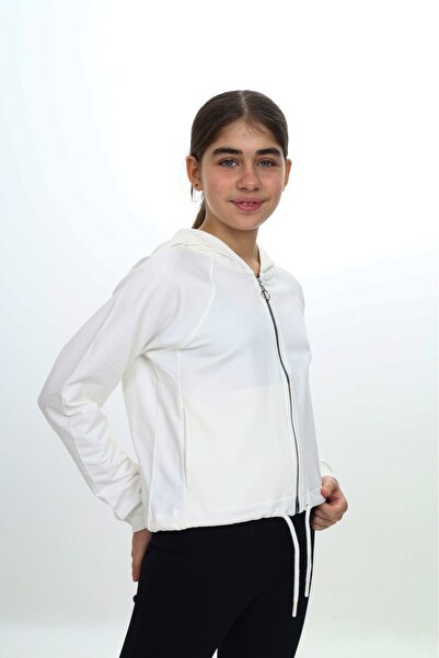 Toontoy Πλεκτή ζακέτα με με κουκούλα φερμουάρ για κορίτσια - Ρυθμιζόμενο κορδόνι μέσης & 2 κλωστές