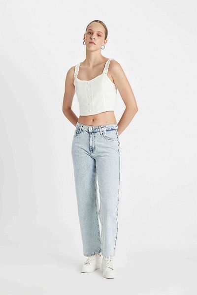 DeFacto D2614AX24HS - Jeanshose im verwaschenen Straight Fit, Knöchellänge