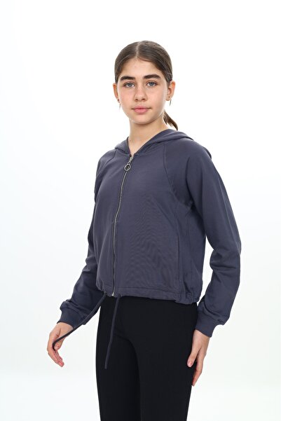 Toontoy Girl's Hooded Zippered Raglan Sleeve Knitted Cardigan - Adjustable Waist with Drawstring & 2 Threads