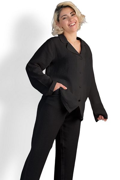 DALİSA Set de pijamale de muselină pentru femei, cu guler cu nasturi