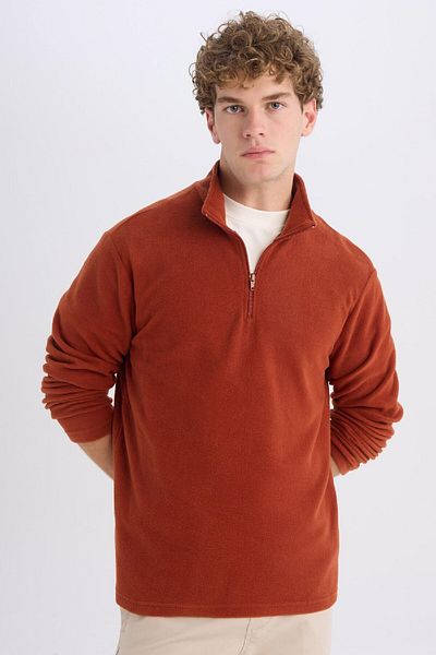 DeFacto Πορτοκαλί φλις φούτερ Cold Proof - Stand Collar, Zippered, Regular Fit Y3996azns