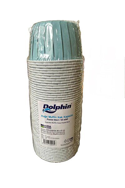 Dolphin Muffin Kağıt Karton Pastel Mavi Cupcake Kek Kalıbı Kapsülü Kabı - 50 Adetlik 1 Paket