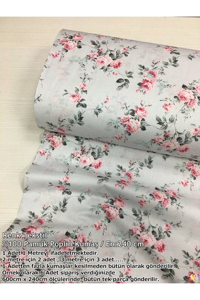 Renk Tekstil Rosella Desenli Poplin Kumaş - Elbise - Nevresim - Çarşaf - Hobi